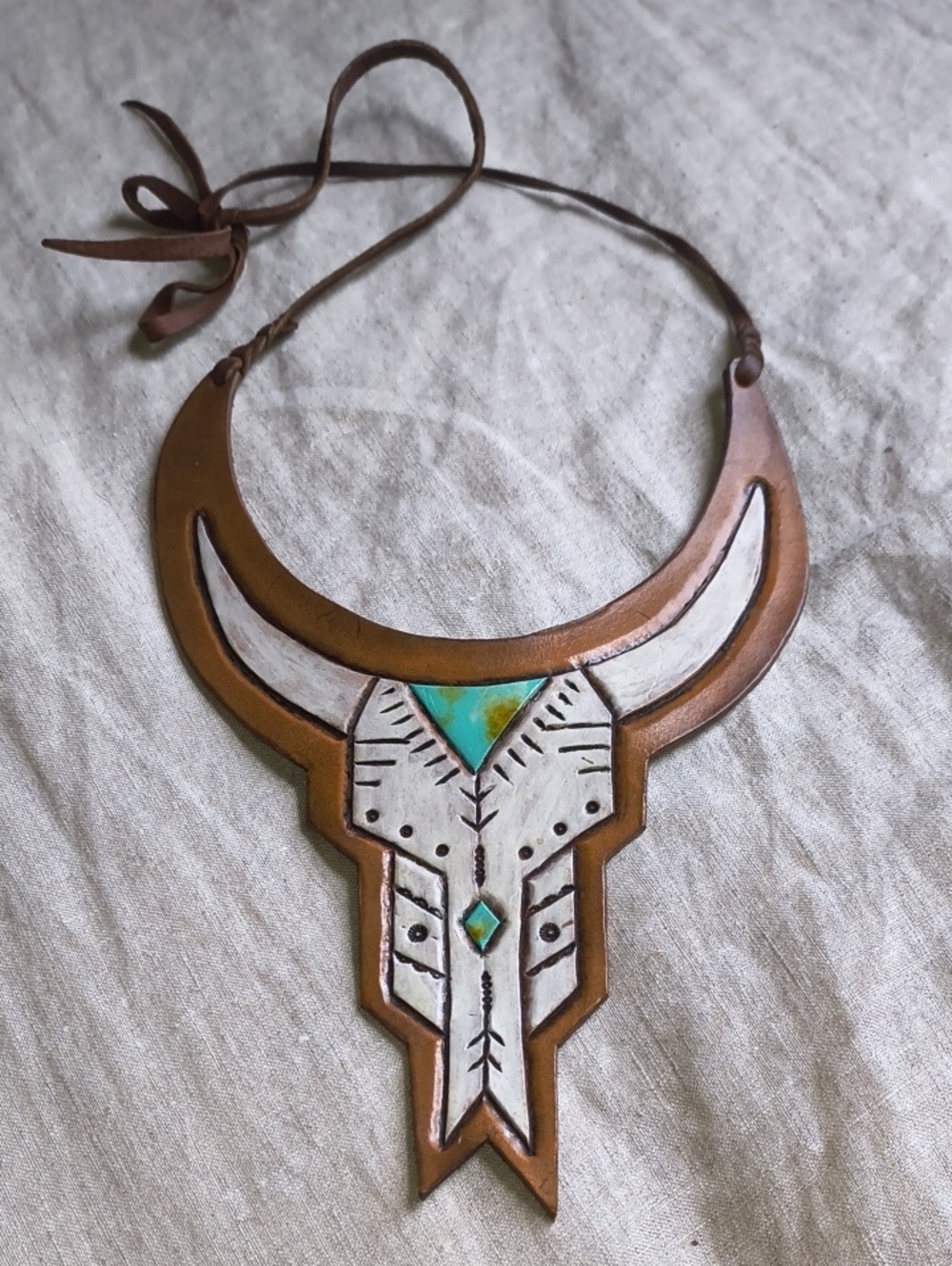 Handmade Allie Falcon Steer Skull Necklace Genuine Leather Limited Edition